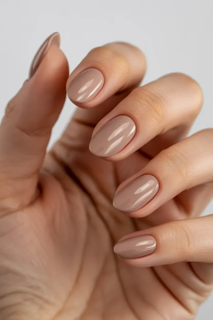 Almond-shaped nude nails