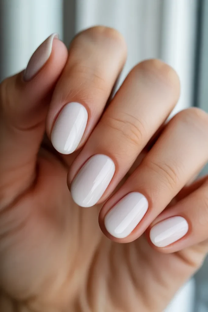 Almond white nails, elegant look