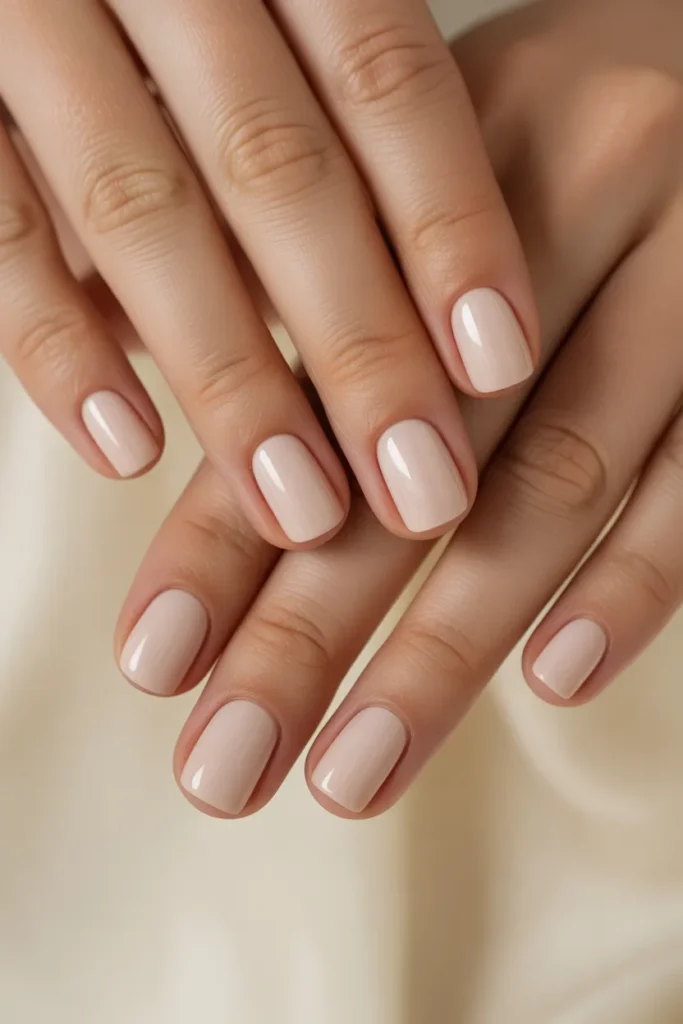 Beige nude nails, square shape