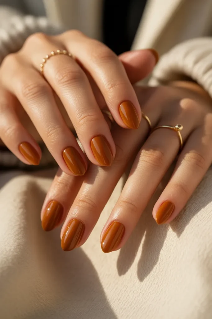 Caramel brown nails, warm tones