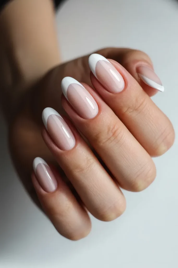 French ombre nails, almond shape