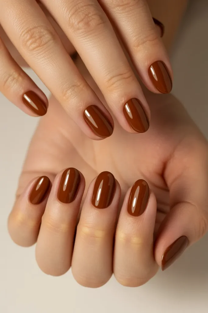 Latte brown nails, glossy finish