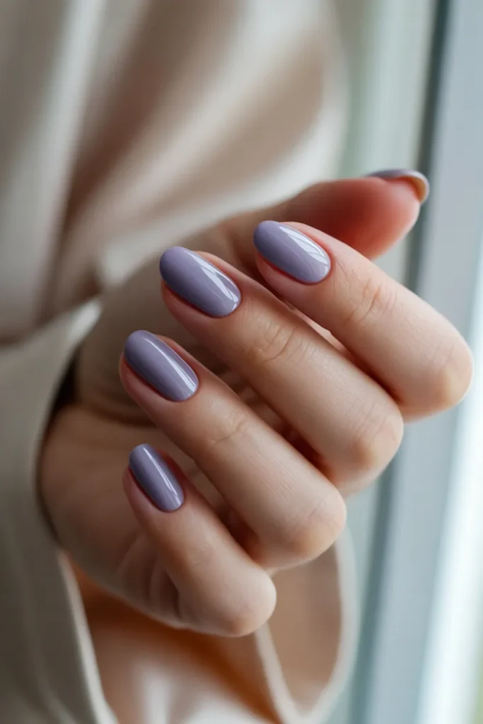 Lavender-grey nails, soft tone