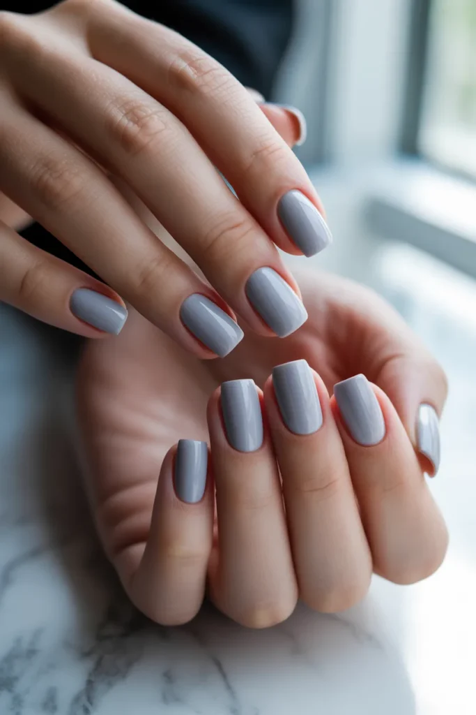 Light grey nails, square shape