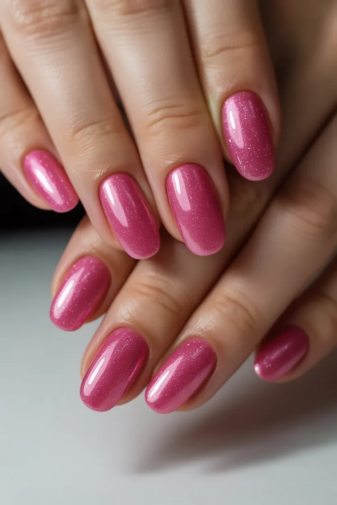 Long-lasting pink glitter gel nails