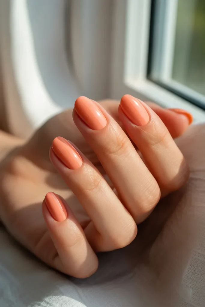 Muted coral nails, summer light