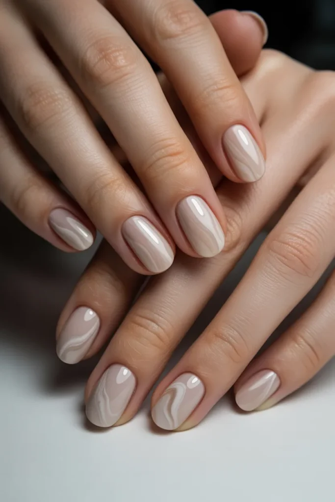 Nude marble nails, subtle pattern