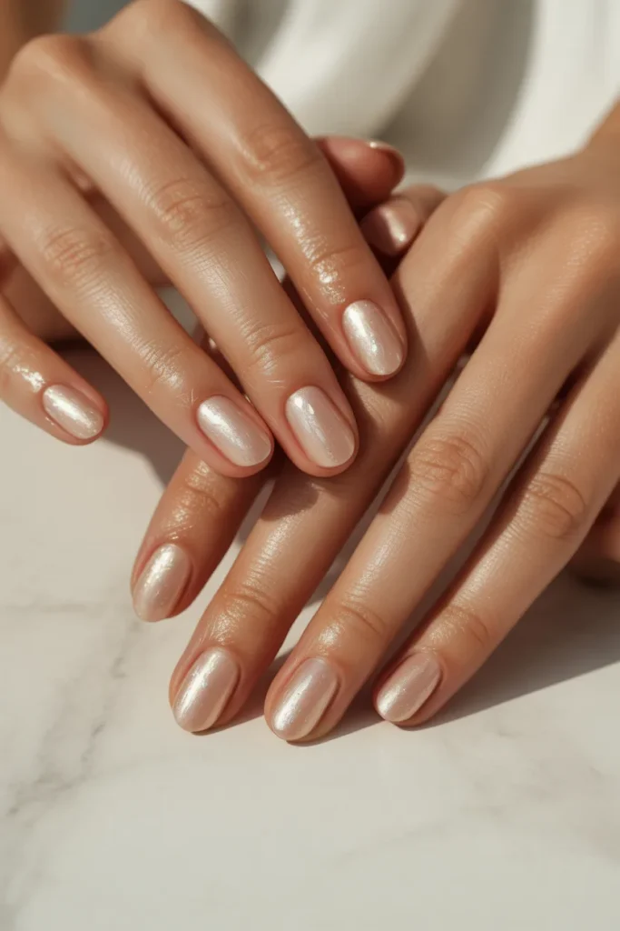 Nude nails with subtle shimmer
