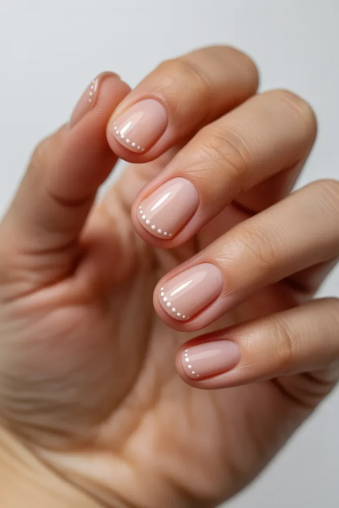 Nude nails with tiny white dot detail
