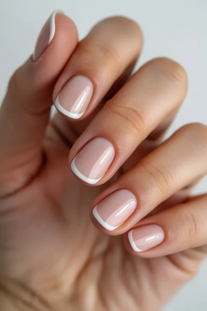 Nude nails with ultra-thin white tips