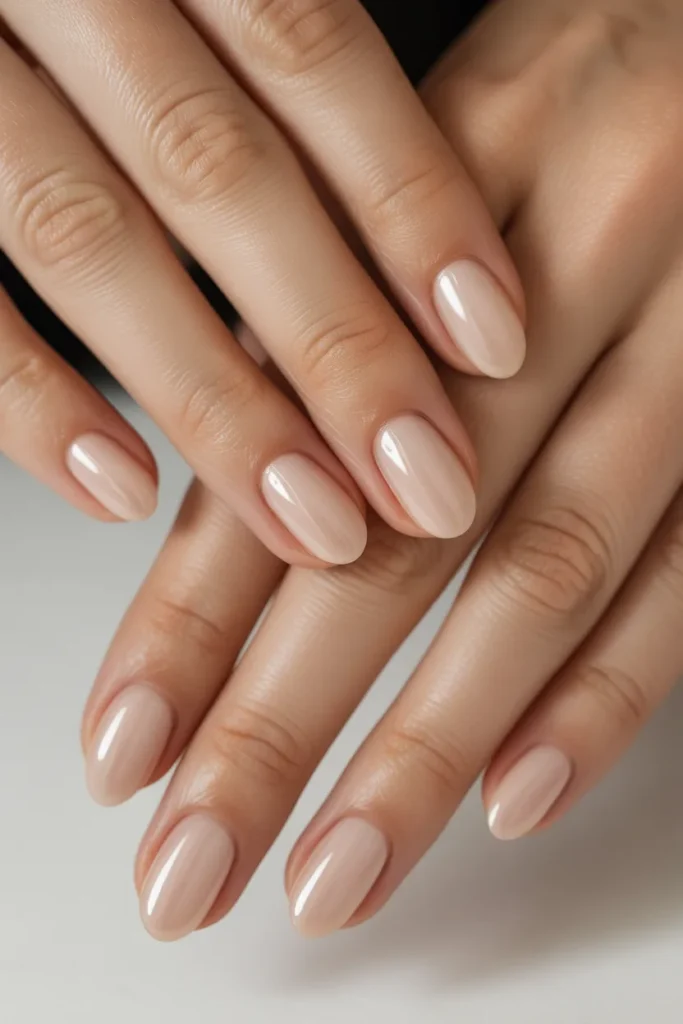 Oval nude nails, classic shape