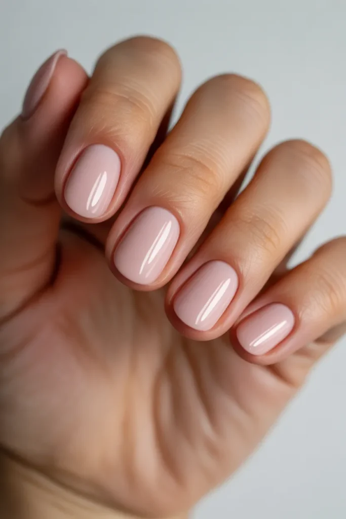 Pink-beige nails, glossy finish