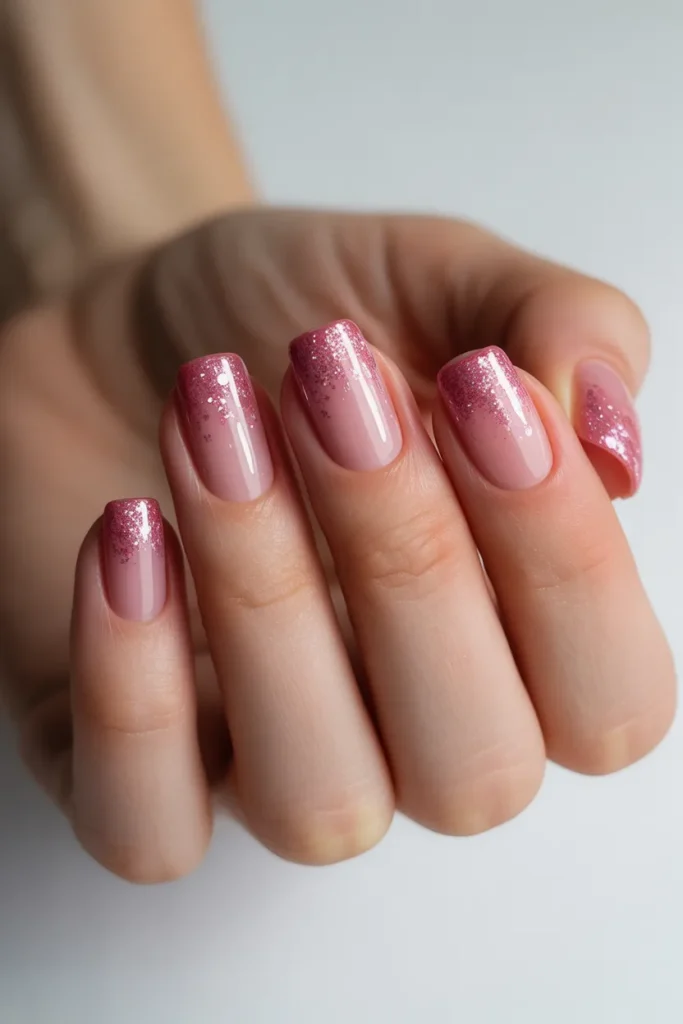 Pink glitter nails with glitter