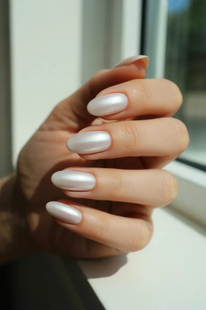 Soft milky white almond nails