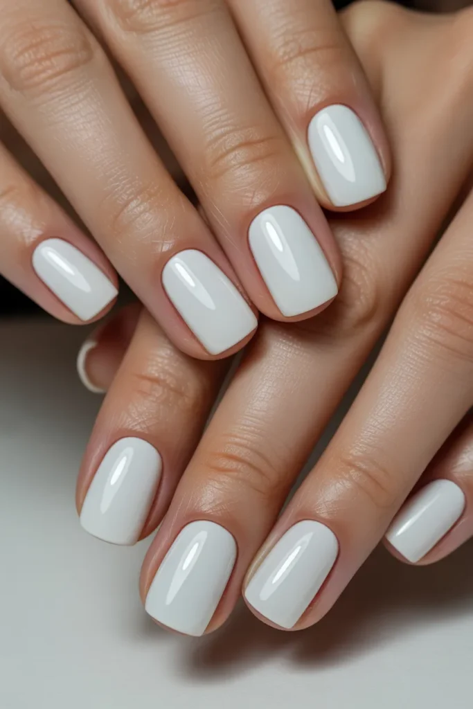 Square white nails, crisp edges