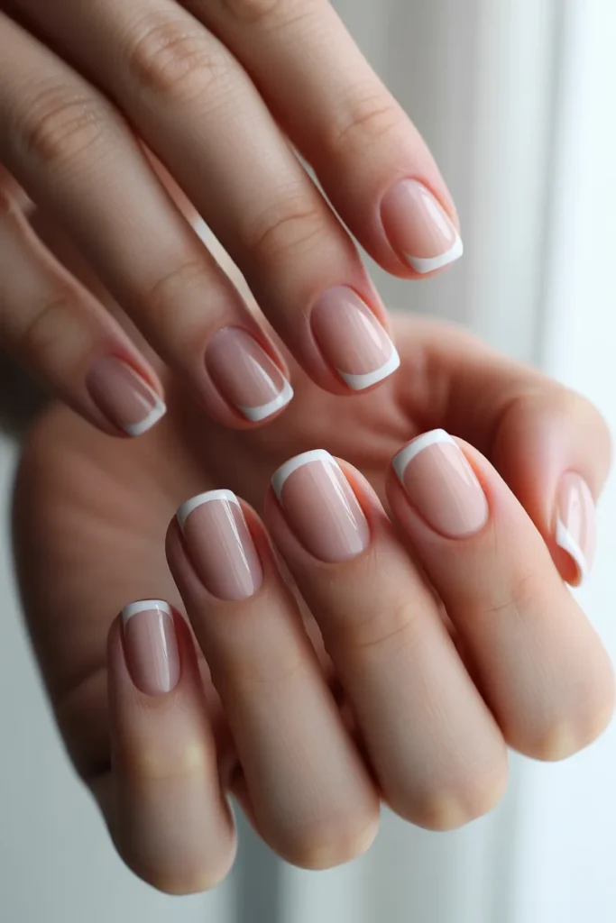 Thin French tips on short square nails