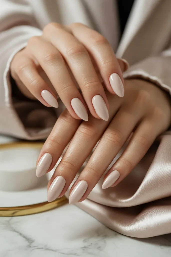 beige almond nails, neutral tones