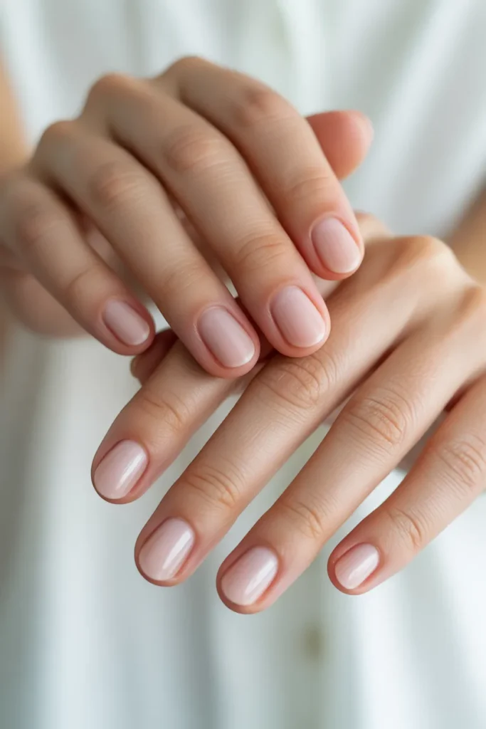 blush pink sheer nails, natural manicure