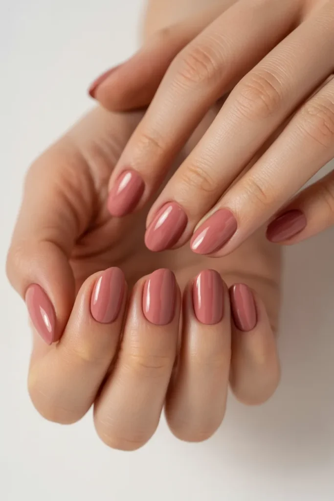 dusty rose nails, soft pink tones