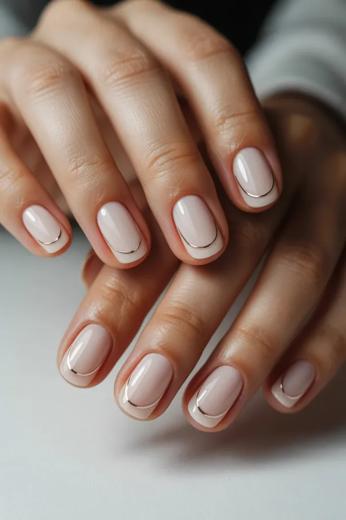 half moon nails, nude base