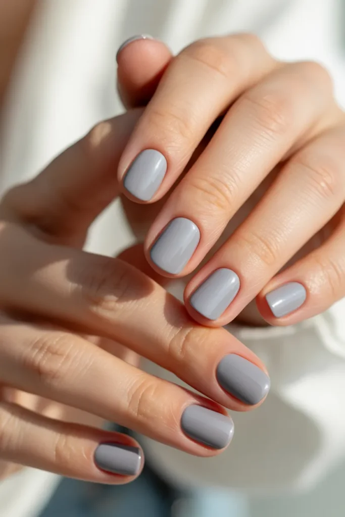 light grey nails, minimal manicure