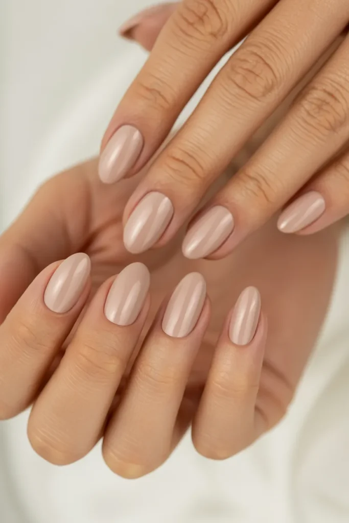 matte nude nails, soft beige tones