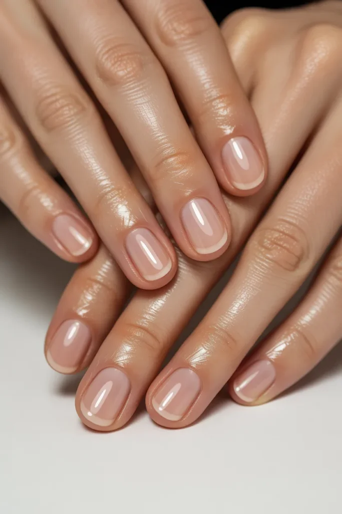 natural nails with cuticle oil shine