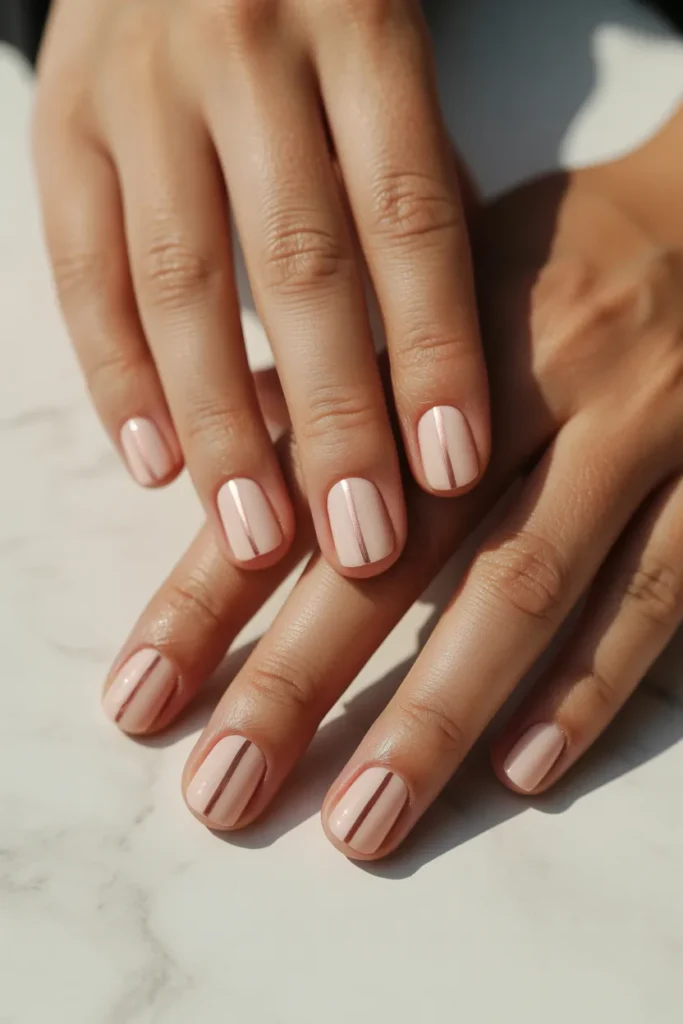nude nails with single stripe