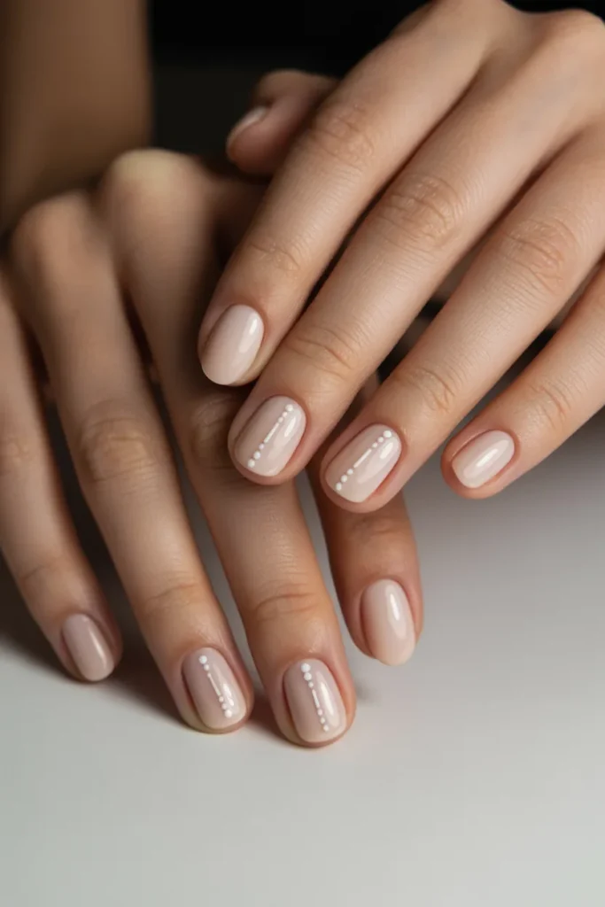 nude nails with tiny dot design