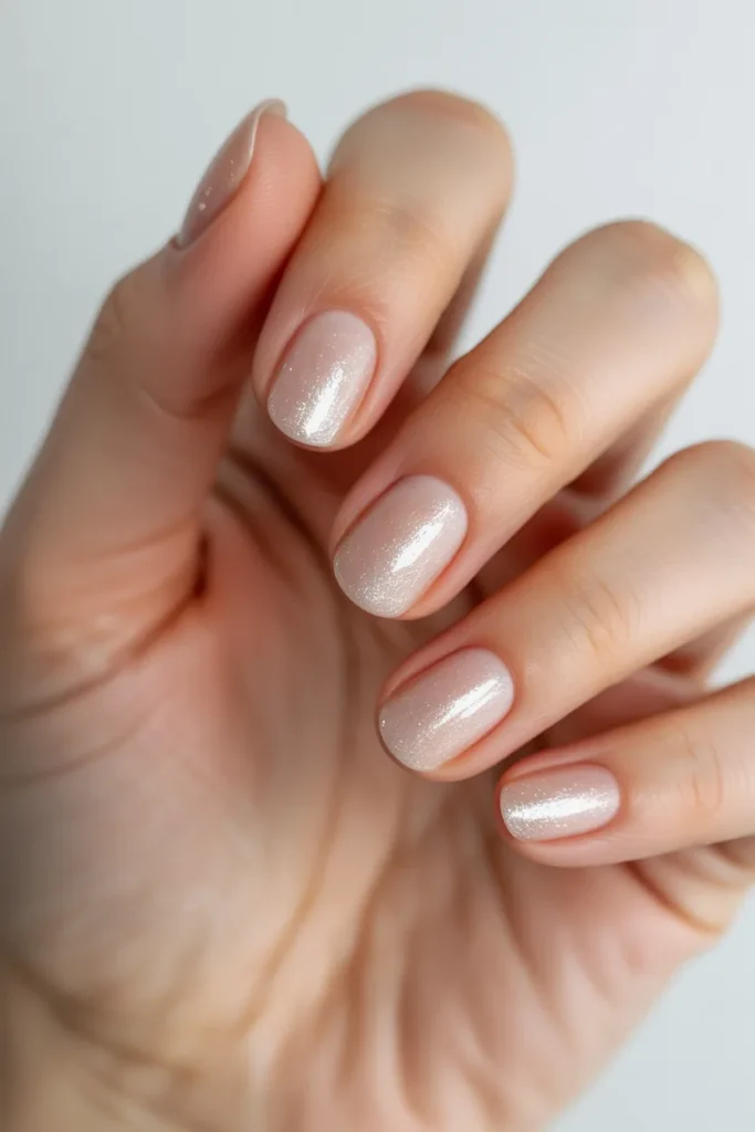 sheer glitter nails, subtle sparkle