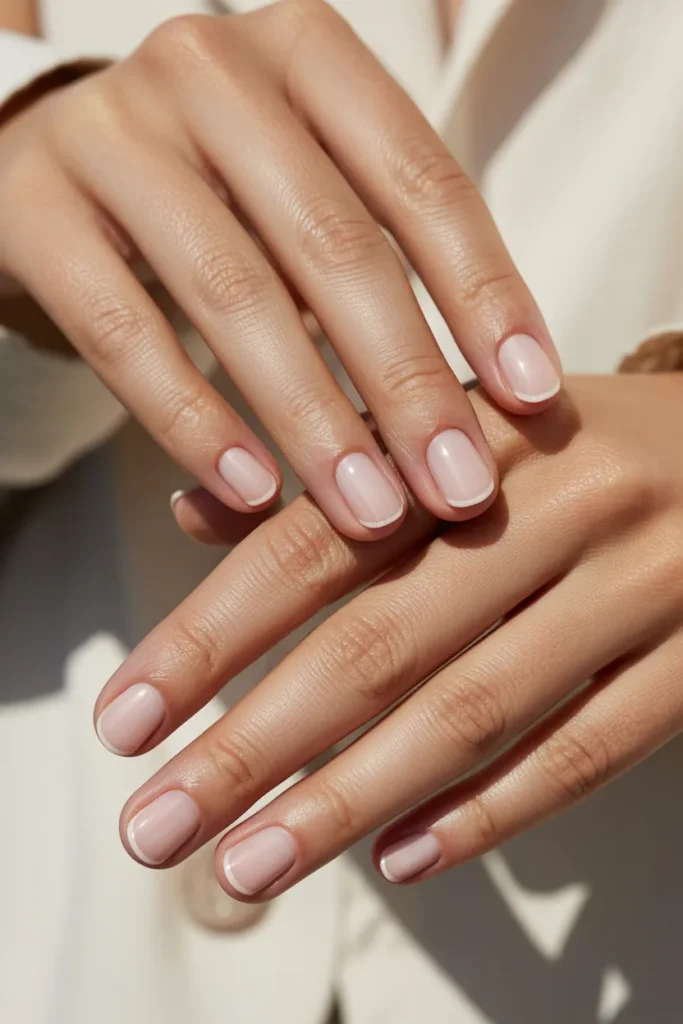 sheer pink nails, glossy finish