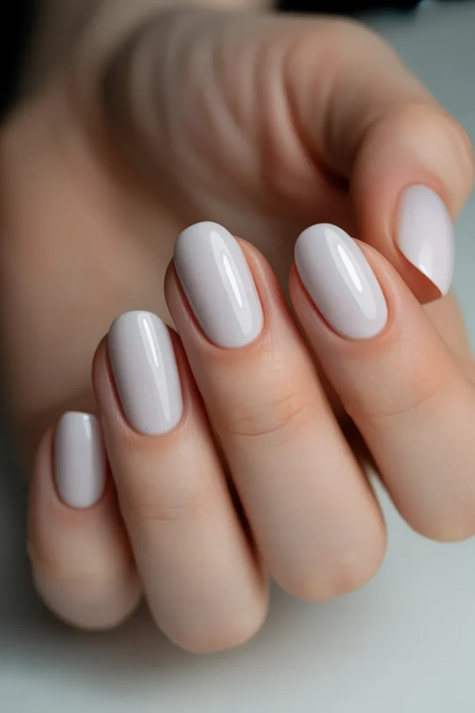 simple white nails, glossy finish