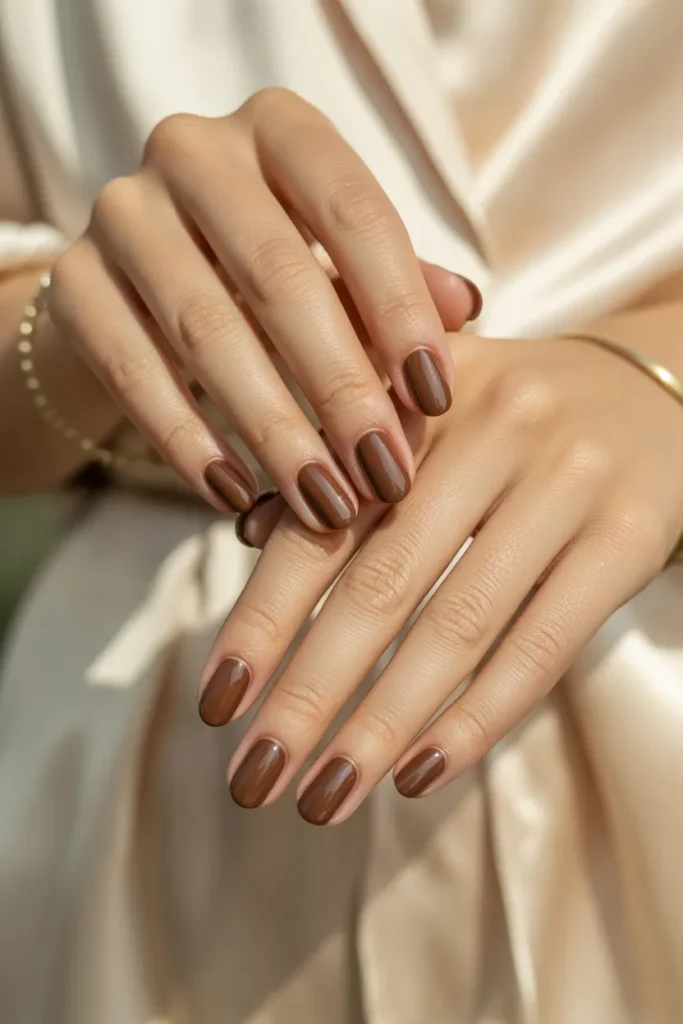 soft brown nails, mocha tones