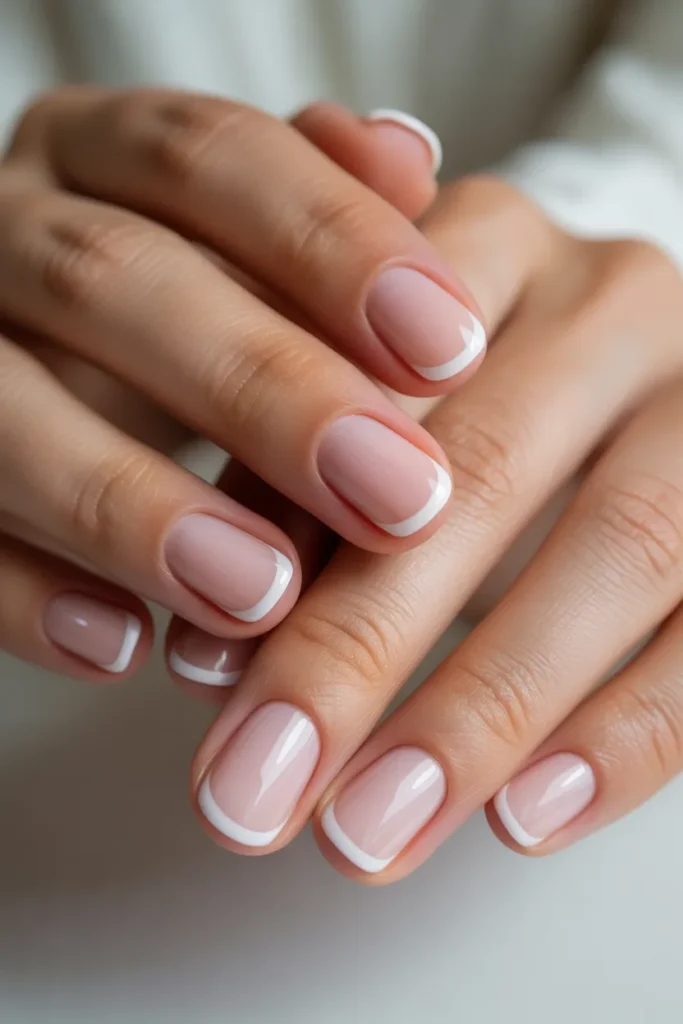 thin french tip nails, minimalist white tips