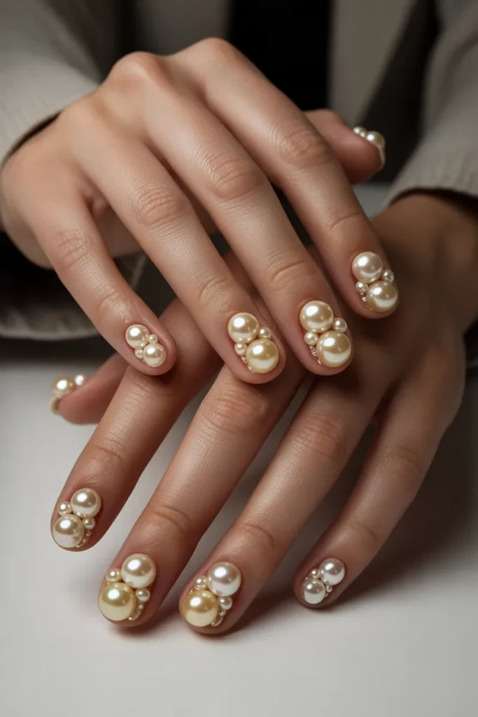 3D pearl nails with multiple raised pearls