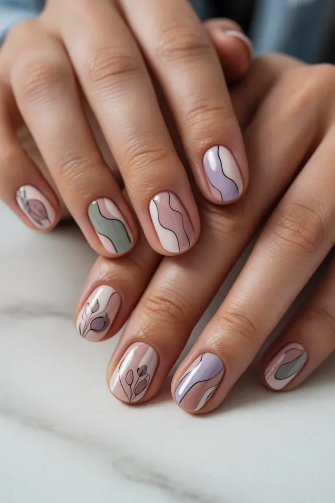 Abstract shapes nails with floral hints