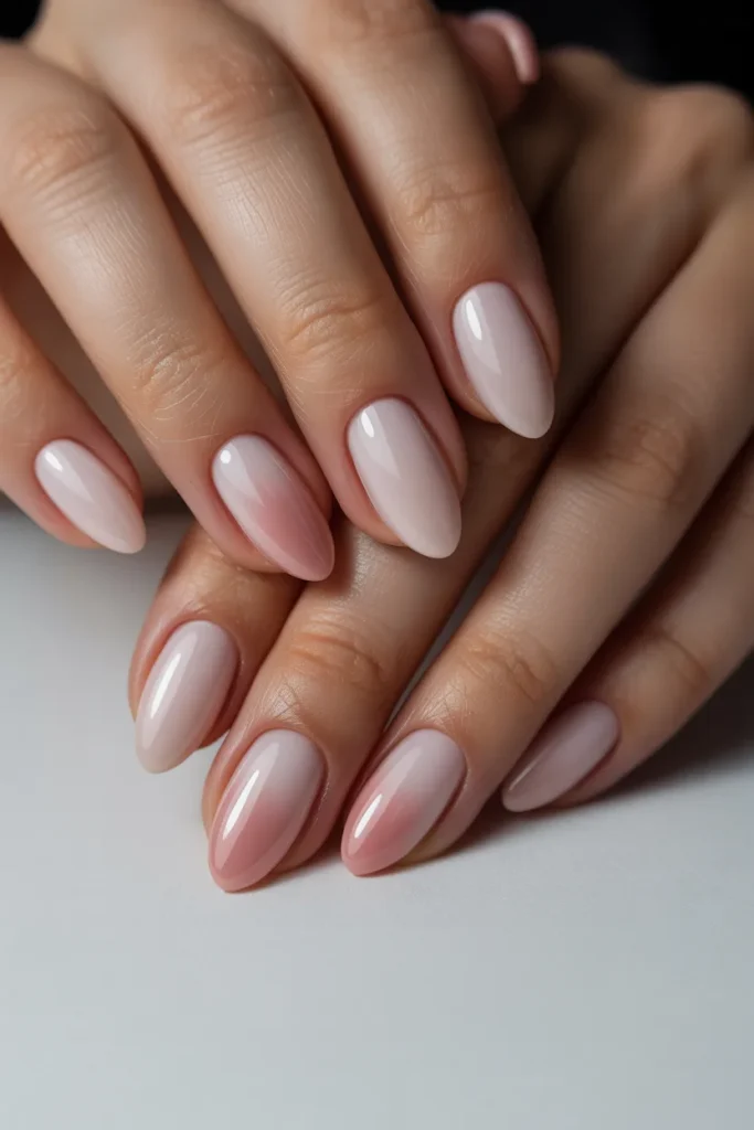 Almond-shaped nails with soft blush gradient