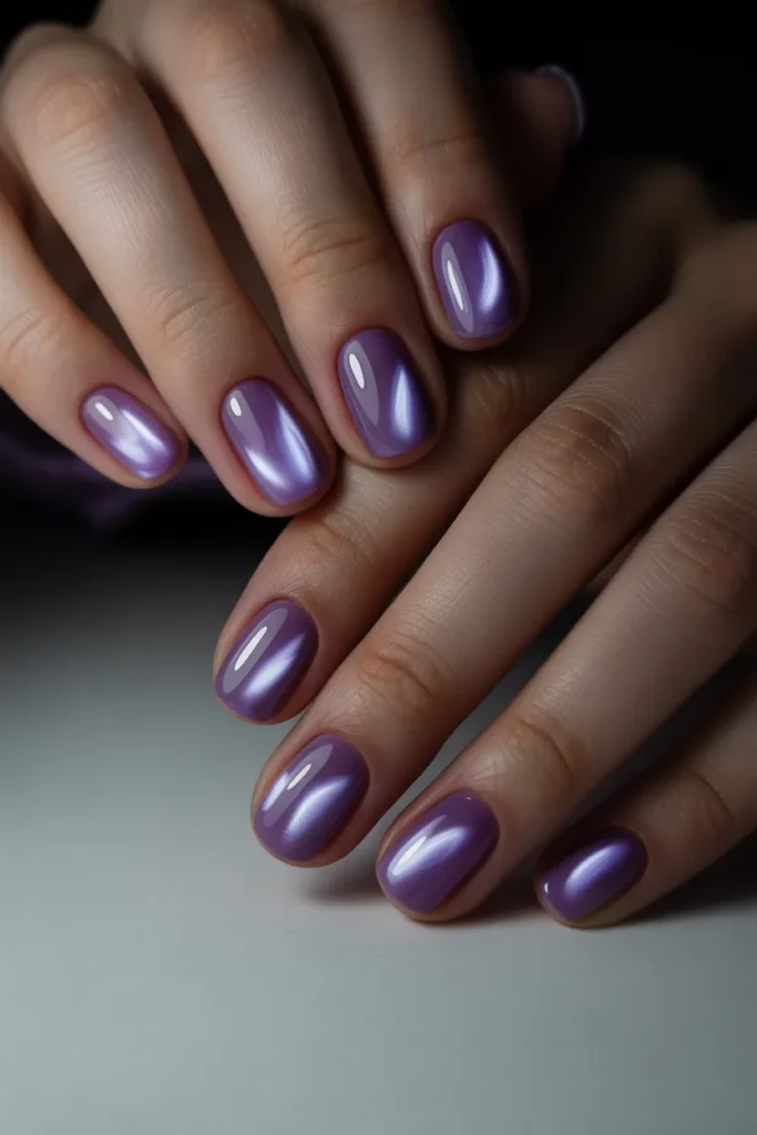 Aura nails with soft purple glow effect