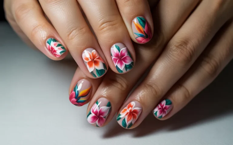 Beautiful Tropical Flower Nails