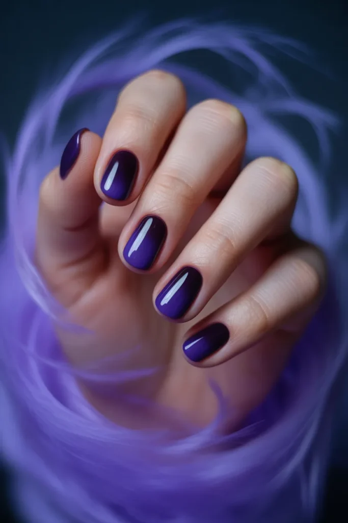 Black fading nails into purple aura effect