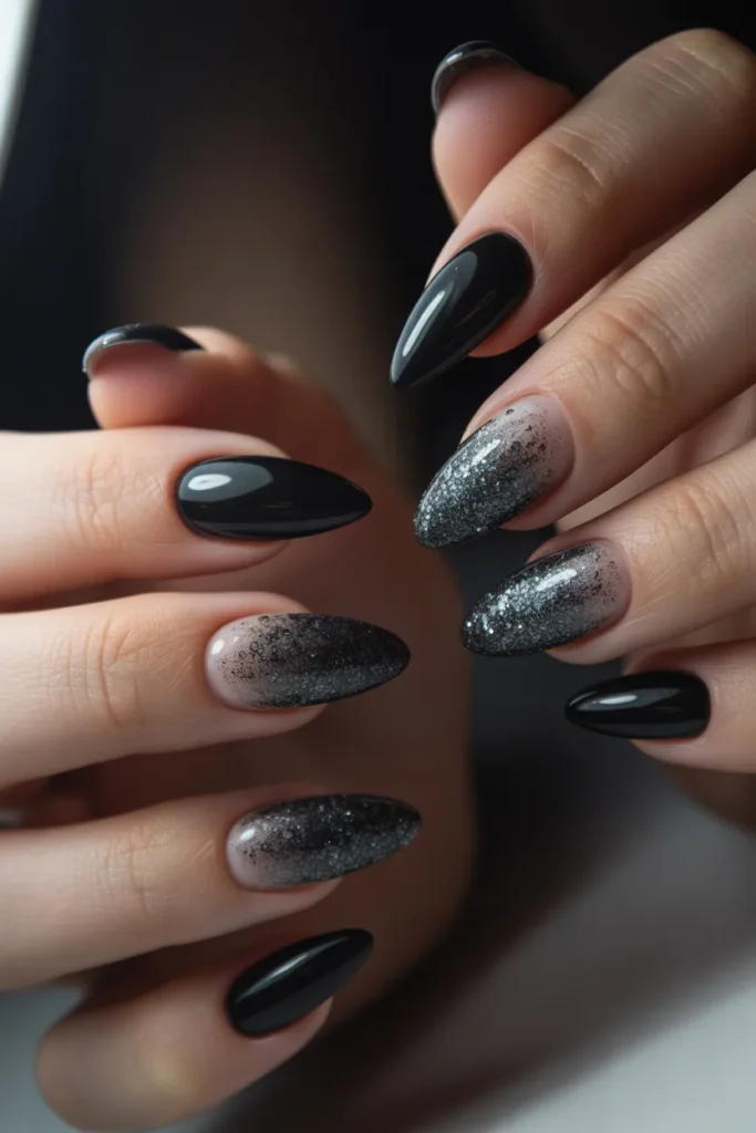 Black glitter fade nails