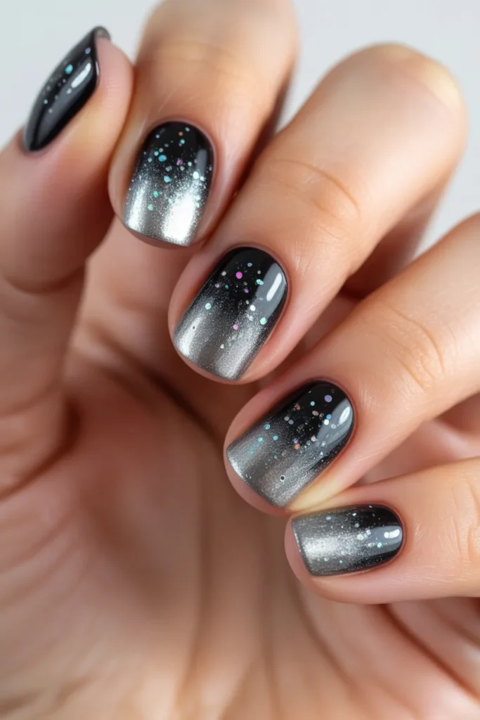 Black to silver ombre nails