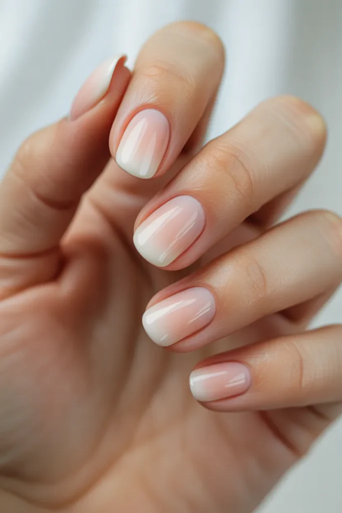 Blush gradient base with soft French tip fade