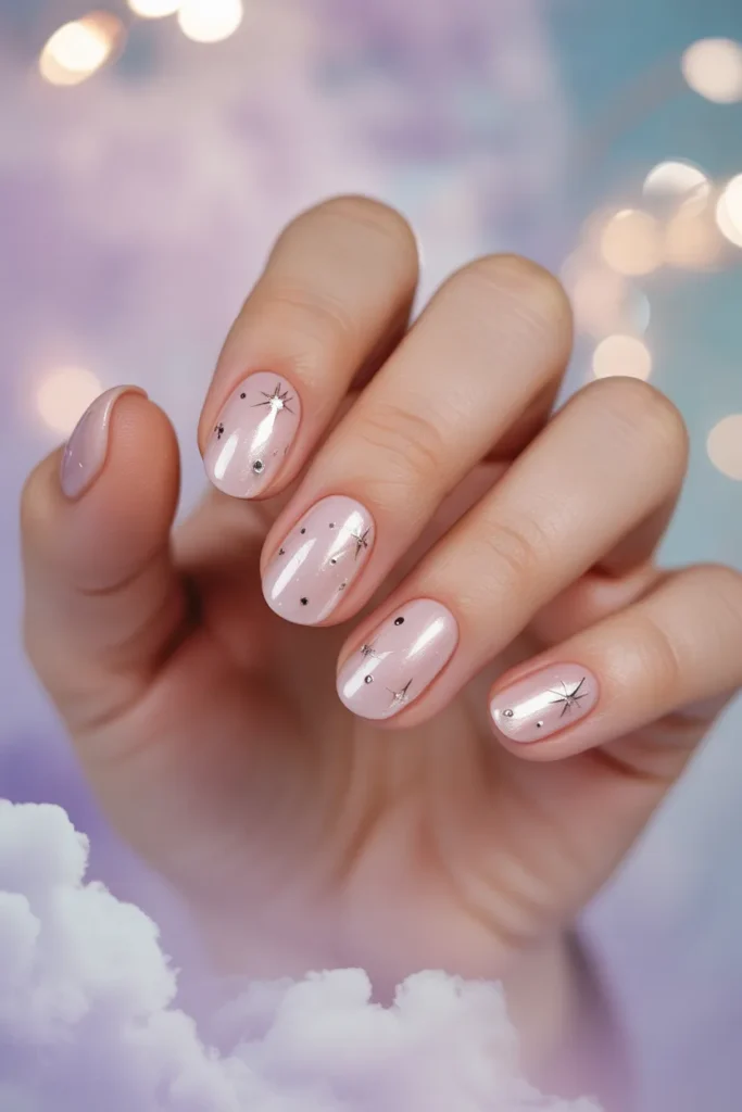 Blush nails with small star accents