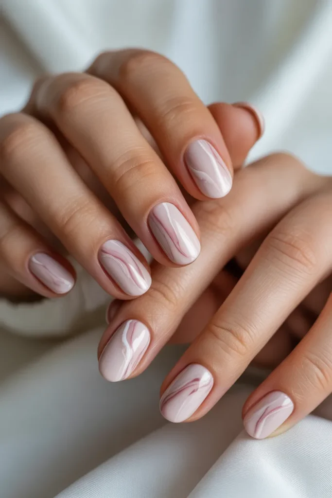 Blush nails with subtle marble patterns