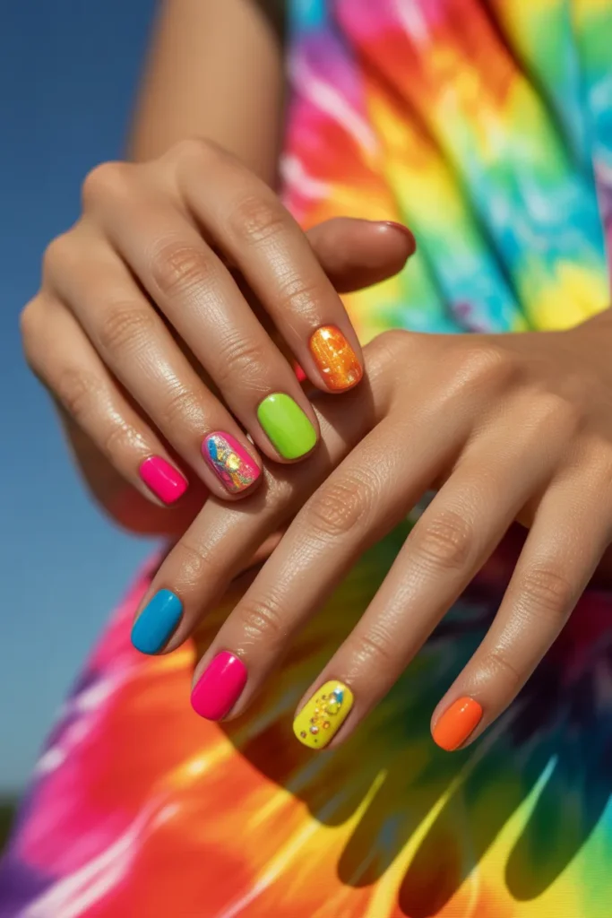 Bright, bold nails inspired by festival colors