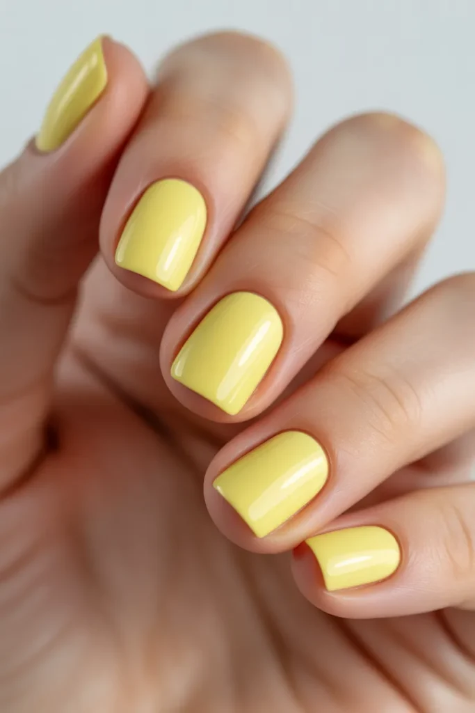 Bright pastel yellow short square nails