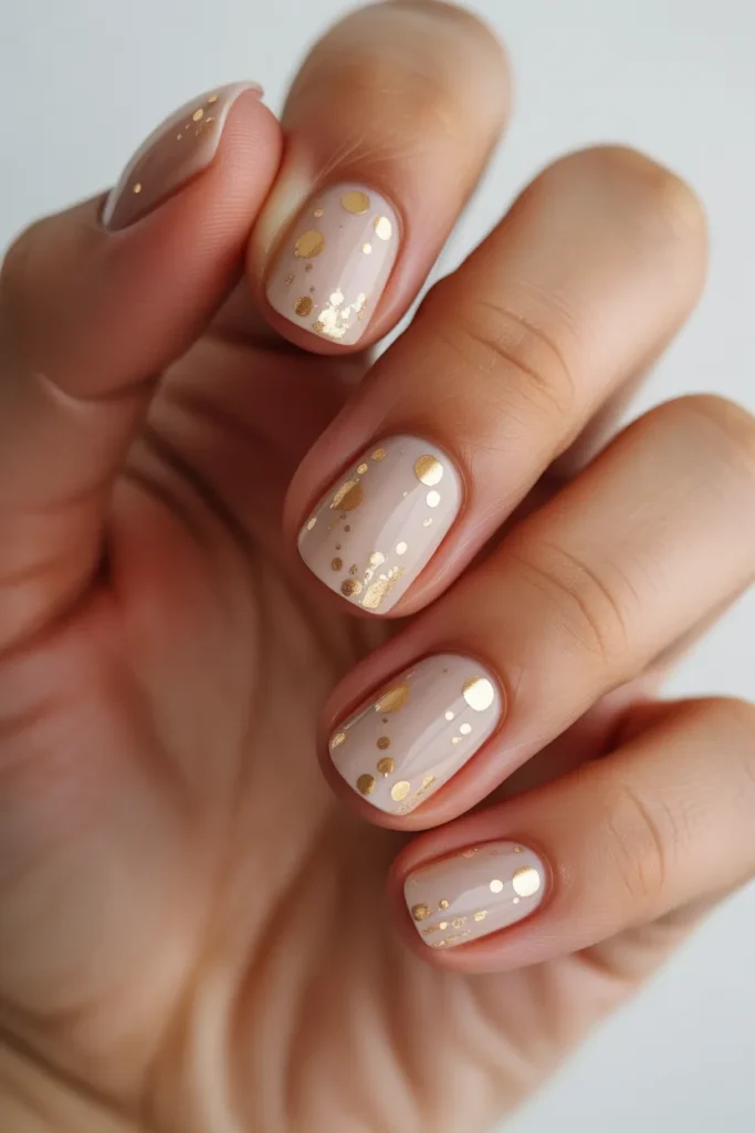 Champagne bubble nail art, gold dots