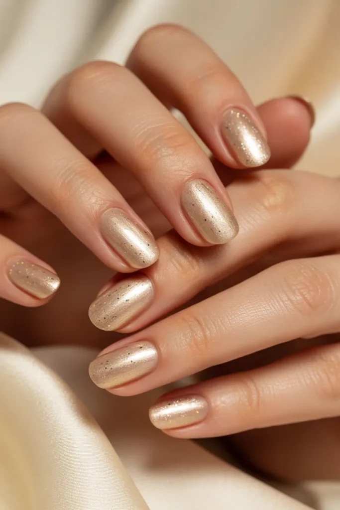 Champagne-colored glitter nails