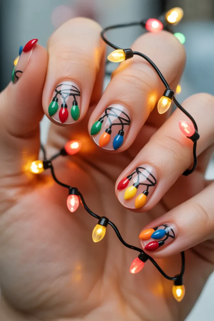 Christmas lights nail art colorful bulbs